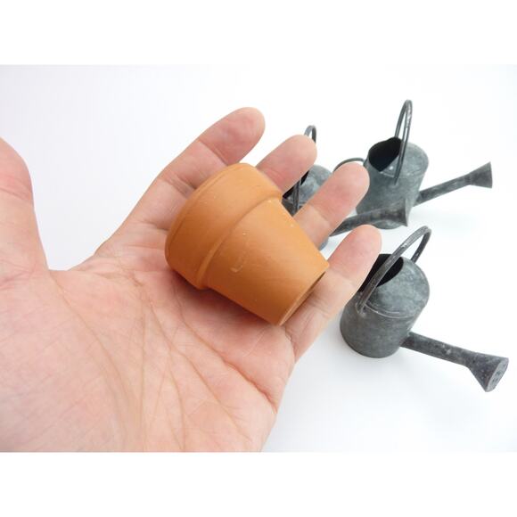 Miniature Terracotta Flower Pots an Watering Can Set Fairycore Succulents Doll - Picture 5 of 5